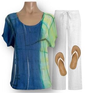 Blue and Green Women's Top